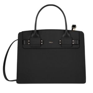 New Furla Lucky Satchel Handbag Tote M ONYX